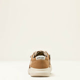 Brown sneaker with 'Ariat' branding on a white background