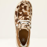 Brown and beige patterned shoe on a white background