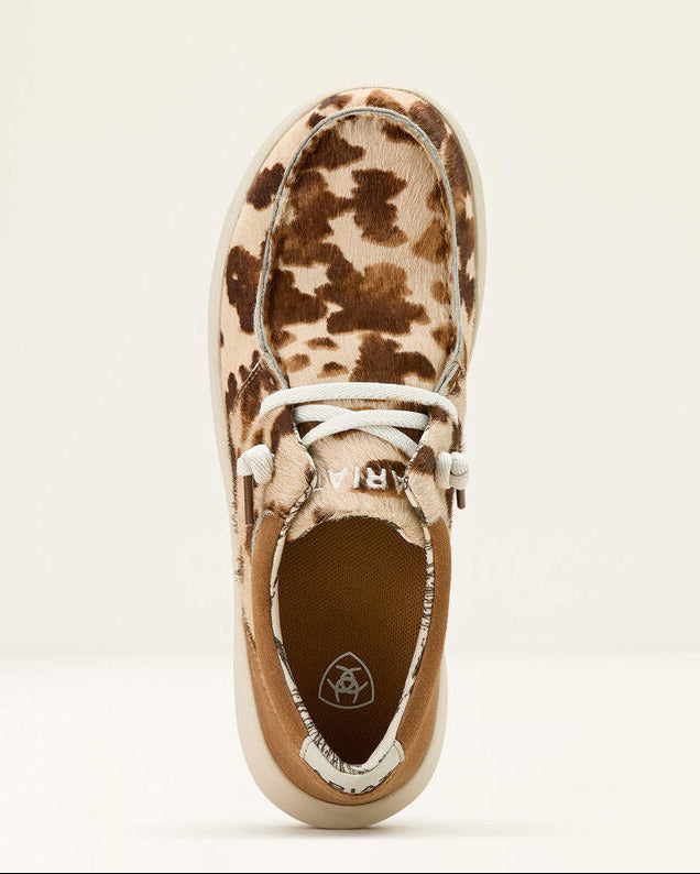 Brown and beige patterned shoe on a white background
