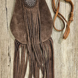 Leather Tobacco Pouch Suede with Fringe Adjustable BTB