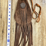 Leather Tobacco Pouch Suede with Fringe Adjustable BTB