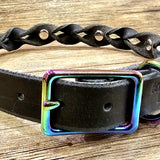 Black Leather Rainbow Dog Collar BTB