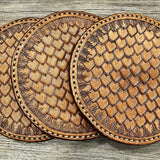 Hand Tooled Leather Scaled Coaster Set of 3 BTB