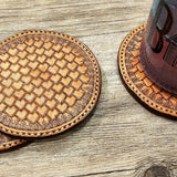 Hand Tooled Leather Scaled Coaster Set of 3 BTB
