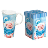 Holiday Poinsettia Travel Ceramic Perfect Cup Winter Pig