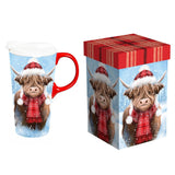Holiday Poinsettia Travel Ceramic Perfect Cup Highland Cow