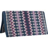 Navy and lavender wool saddle blanket in a zig zag repeating pattern