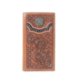 Mens Crest Ridge Handtooled Leather Wallet in Copper Tan