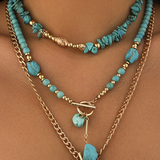 Plated Toggle Clasp Turquoise Cable Chain Layered Necklace