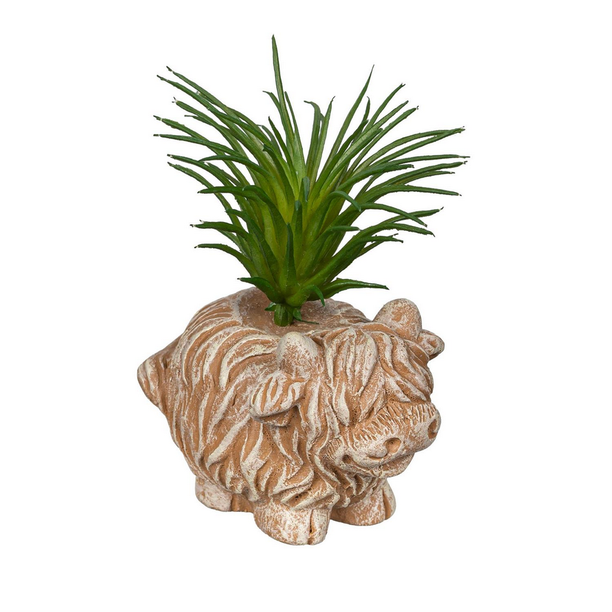 Petal & Plow Faux Floral Table Decor, Highland Cow Succulent