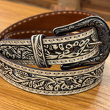 Ariat Ladies Belt White Pierced Silver Glitter Underlay