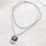 Western Turquoise Pendant Layer Chain Necklace