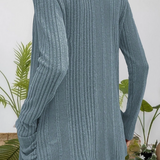 Womens Ribbed Open Front Knitted Top with Pockets