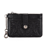 Wrangler Genuine Leather Floral Tooled RFID Card Wallet Black