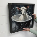 Goat in A Bubble Bath - Cute Wood Framed Art - Animals Decor