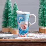 Holiday Poinsettia Travel Ceramic Perfect Cup Winter Pig
