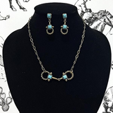 Western Horsebit Necklace Set Turquoise/Gold