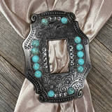 Extra Large Antique Silver Turquoise and Clear Buckle Slide