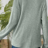 Womens Ribbed Texture Drop Shoulder Henley Knit Top