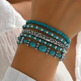 Western Turquoise Beading 5pcs Layered Bracelet