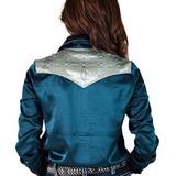 Dark Teal & Mint Satin Pullover Button Up with Bootstitch