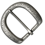Western Floral Engraved Antique Silver Belt Buckle ROUNDED