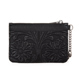 Wrangler Genuine Leather Floral Tooled RFID Card Wallet Black
