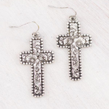 Floral Tooling Cross Earrings