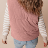 Corduroy Stand Neck Zipped Puffer Vest