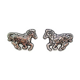 Western Etched Running Horse Post Earring