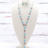 Semi Stone Cross Lariat Necklace