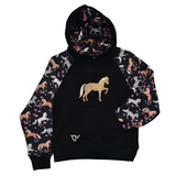 Toddler Horse Flowers Raglan Hoody Black