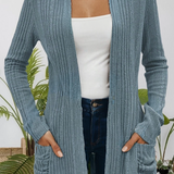 Womens Ribbed Open Front Knitted Top with Pockets