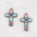 Western Aztec Turquoise Cross Earrings