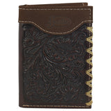 Justin Mens Trifold Wallet Rawhide Edge Stitch and Tooling