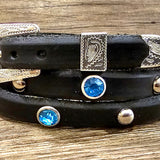 Hatband Leather Turquoise Crystal  & Silver Spots BTB