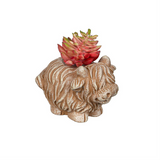 Petal & Plow Faux Floral Table Decor, Highland Cow Succulent