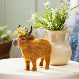 Petal Plow Table Decor Natural Fiber Floral Highland Cow 11.5"L
