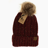 Fuzzy Lined Flecked Fur Pom Cc Beanie