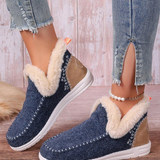 Stitching Patchwork Plush Lined Anklet Boots  Blue