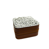 Western Etched Metal Plate Jewelry Box Brown