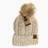 Fuzzy Lined Flecked Fur Pom Cc Beanie