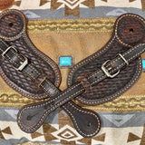 Hand Tooled Brown Spur Straps Basketweave BTB