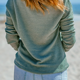 Waffle Knit Drop Shoulder Long Sleeve Top Green