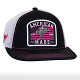 American Made 5 Panel Flat Bill Cap - Black/Pink