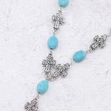 Semi Stone Cross Lariat Necklace