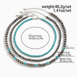 3pcs Turquoise Beading Retro Necklace Set