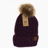 Fuzzy Lined Flecked Fur Pom Cc Beanie