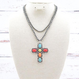 Cross Semi Stone Layered Necklace