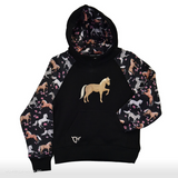 Youth Horse Flower Raglan Hoody Black